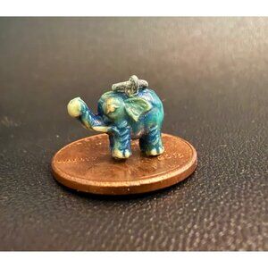 TINY Blue Lucky Elephant Trunk Up Vintage Celluloid Charm Pendant